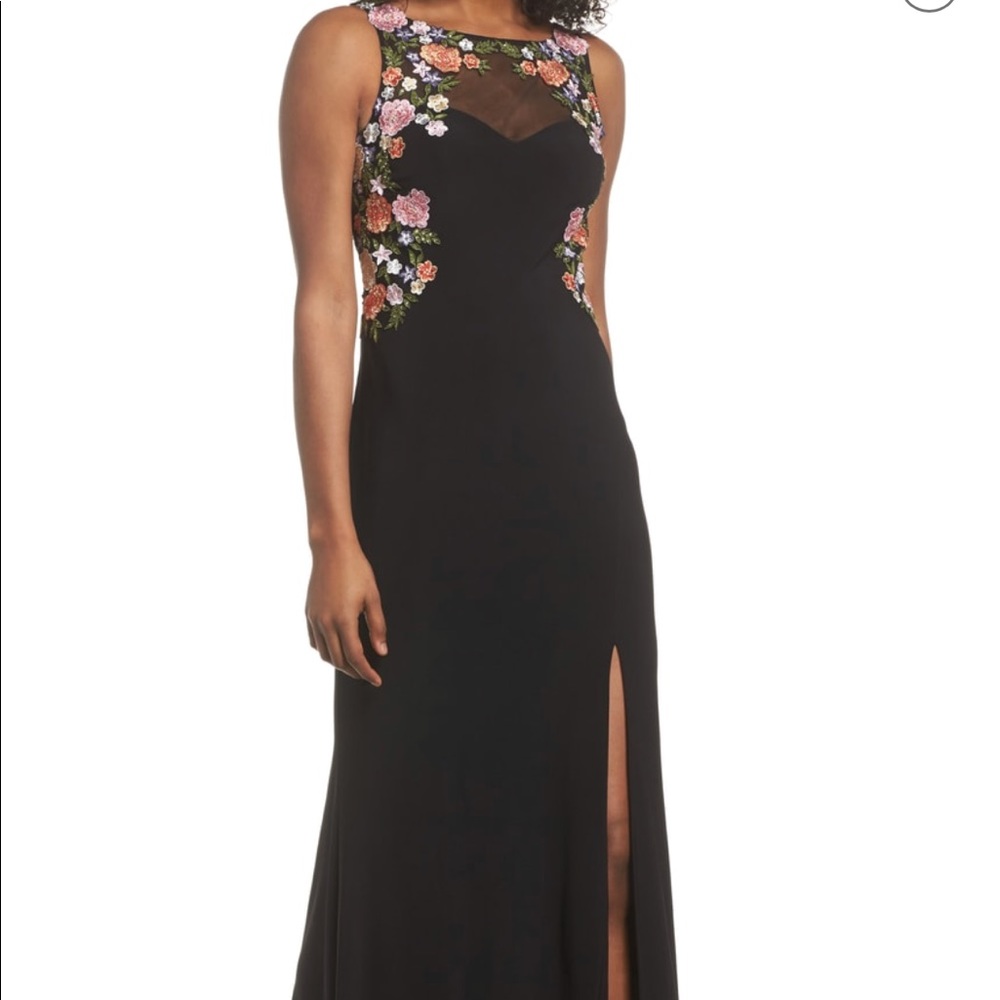 Blondie Nites Black Floral Embellished Gown